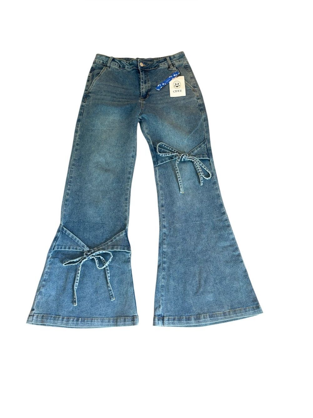 Cider Stretch Denim Low Rise Bowknot Flared Jeans Womens Large New With Tags
